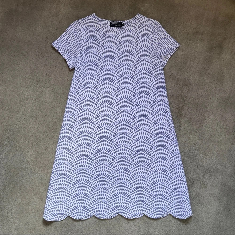 Duffield Lane Scalloped Hem Cornflower Blue and White Patterned Dress Small - Picture 12 of 13